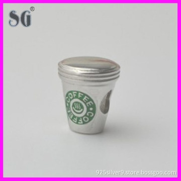 coffee cup enamel 925 sterling silver charms and beads with 4.5mm hole